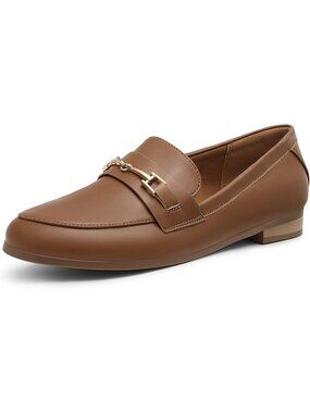 Women's Brown-pu Croc Embossed Penny Loafers Gold Bit Hardware Flat Shoes